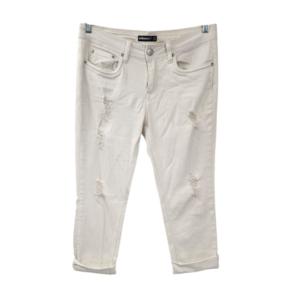 DOLLHOUSE White Cropped Distressed Capri Pants Womens Juniors Size 11